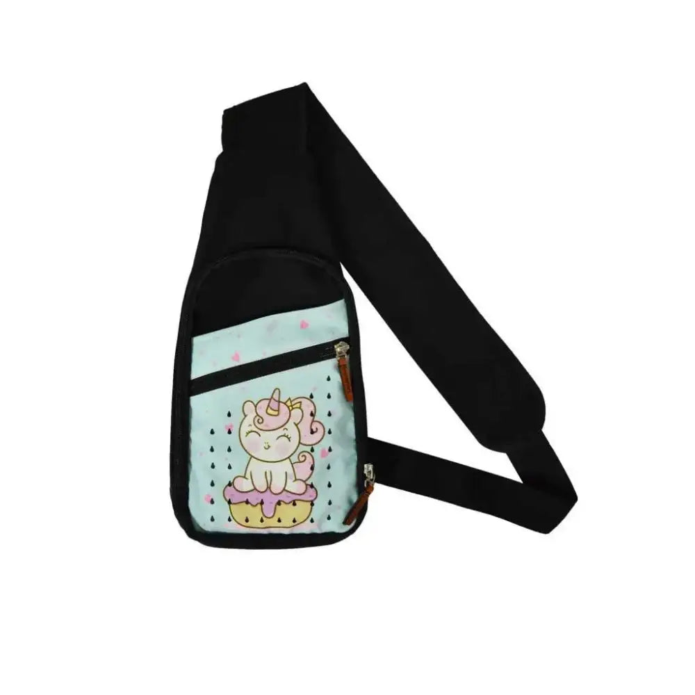 Shoulder bag with insulin cooling system for kids featuring a unicorn design and compact storage for diabetes essentials