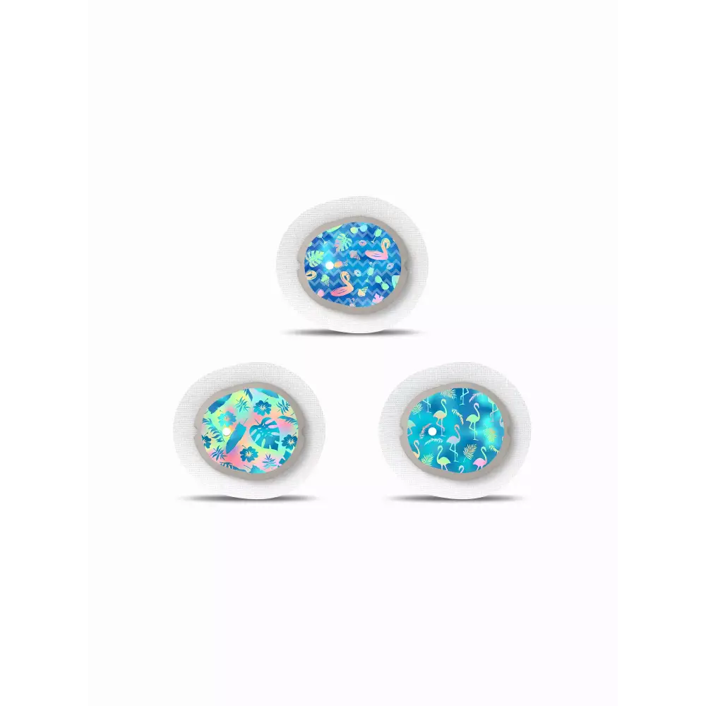 Dexcom G7 Stickers - Summer Edition with vibrant beach and ocean patterns.