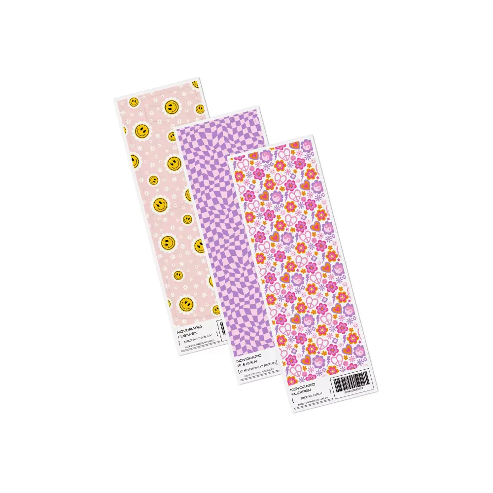 Stickers for NovoRapid Flexpen - Y2K Collection with smileys, checkered, and floral designs.