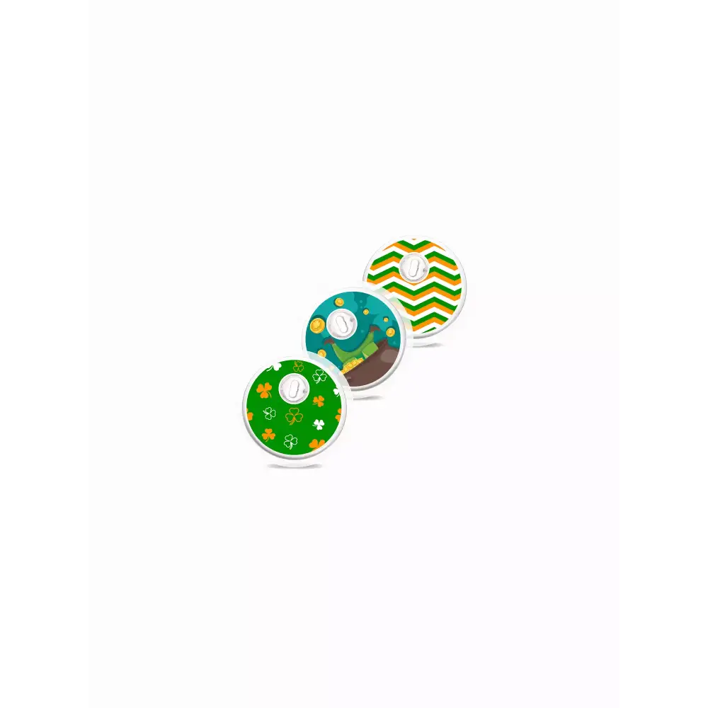 St. Patrick's Day Libre 3 Sensor Stickers with festive designs, featuring clovers and holiday colors.