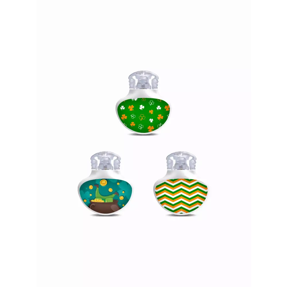 St. Patrick's Day themed Guardian Enlite sensor stickers in green, decorated with Irish designs.