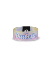 Reversible Diabetes Awareness Wristband with "Diabetic" lettering and summer vibes design.