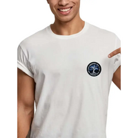 Viking-inspired diabetes awareness iron-on patch on white t-shirt.