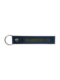 Diabetes Type 1 leather keychain in navy blue with metallic text, featuring a keyring for easy attachment.