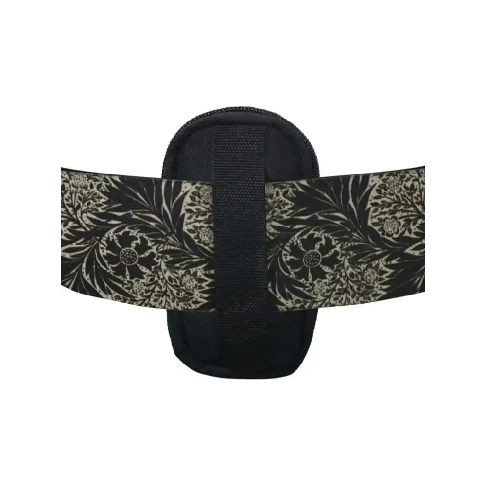 Compact black pouch for glucose meter with decorative belt loop and floral pattern strap designed for Dia-Utility Belt compatibility