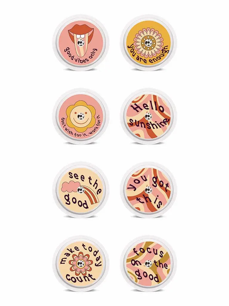 Freestyle Libre sensor stickers set of 8, colorful and water-resistant vinyl designs.