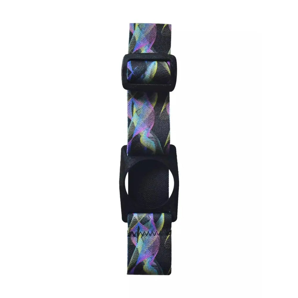 The Freestyle Libre 2 Armband with a colorful abstract pattern, showcasing the adjustable strap and sensor holder.