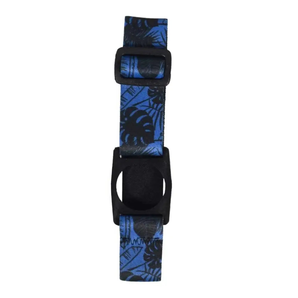 The Freestyle Libre 2 Armband with a blue tropical leaf pattern, showcasing the adjustable strap and sensor holder.