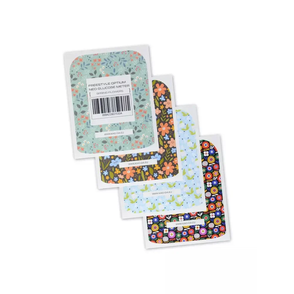 Freestyle Optium Neo Glucose Meter Stickers Spring Edition with floral waterproof designs