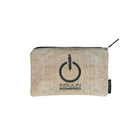 Zipper bag for diabetics with insulin themed design, beige fabric, ideal for glucose meters and supplies.