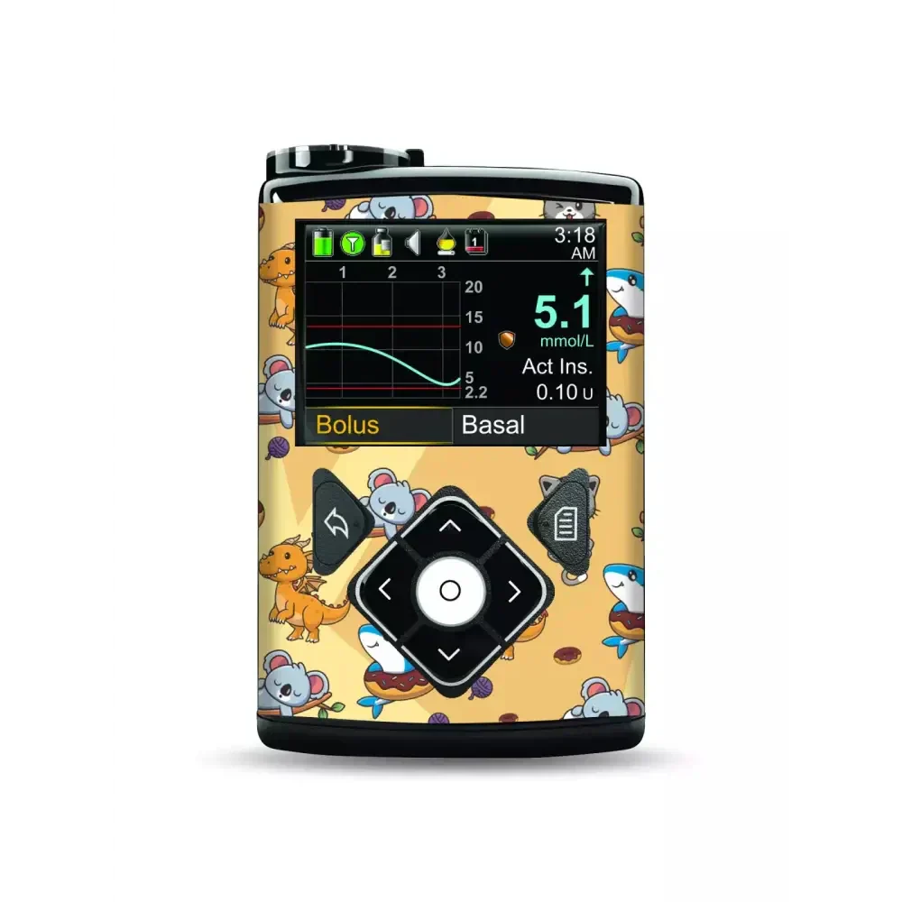 Medtronic MiniMed insulin pump with funny animals vinyl sticker for 670G, 770G, 630G, and 640G models