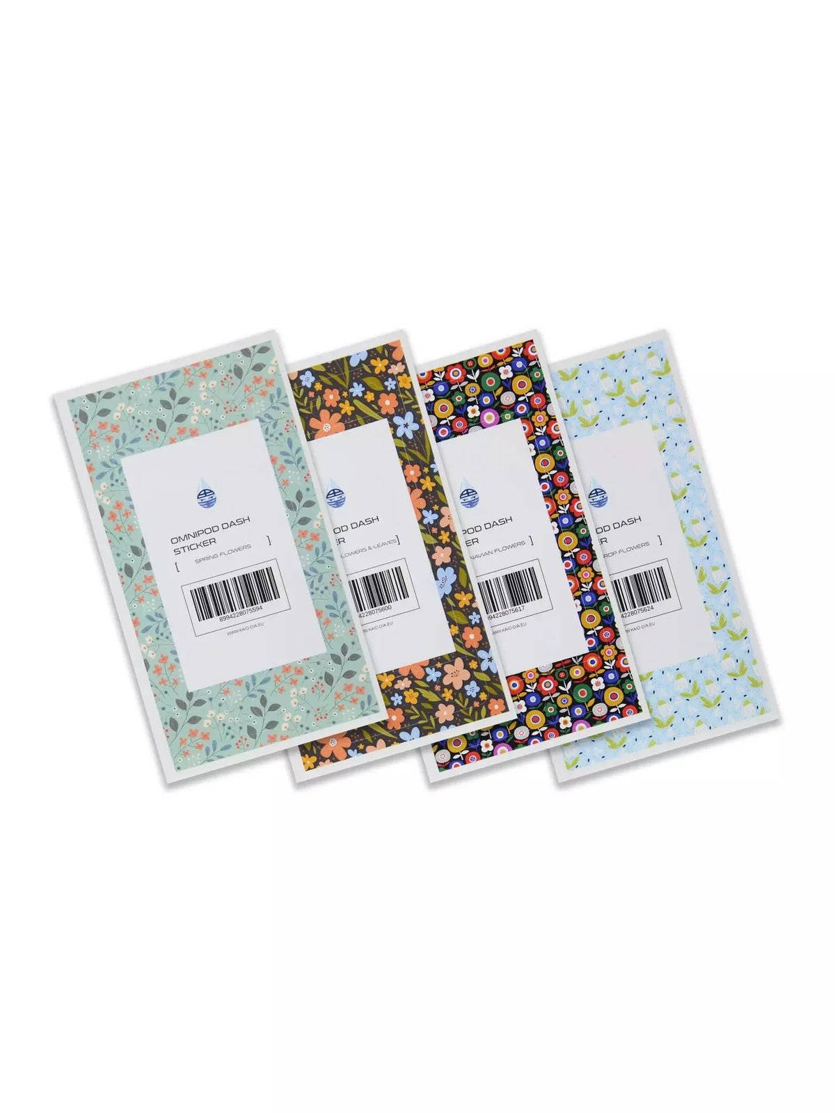 Omnipod DASH Stickers - Spring Edition with floral designs in various colors.