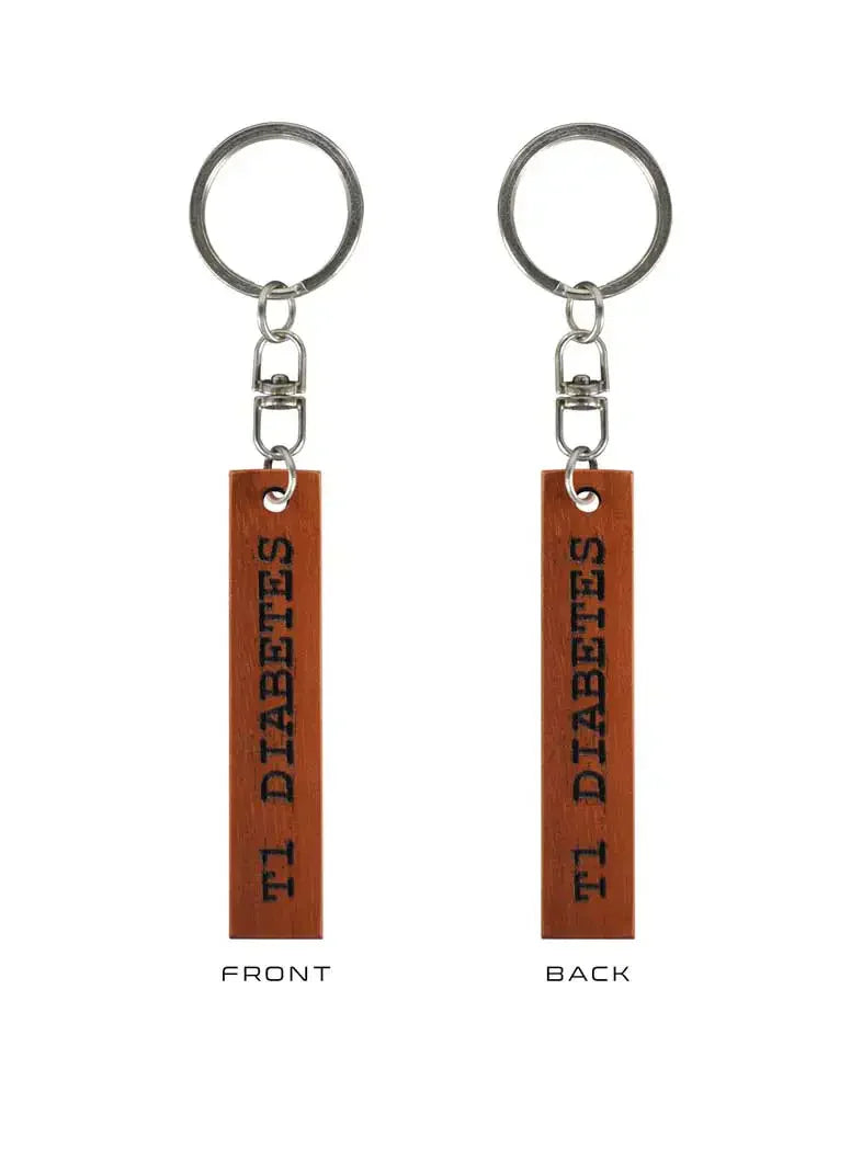 type 1 diabetes wooden keychain simple design accessory for keys promoting diabetes awareness