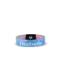 Reversible Type 1 Diabetes awareness wristband for children with summer patterns and "Diabetic" label.